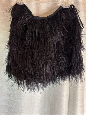 Michael Kors Black Feathered Cocktail Mini Skirt